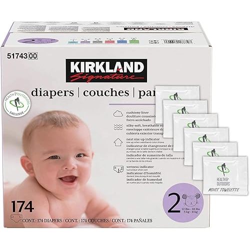 Kirkland Signature Diapers Size 2 (12lbs - 18 lbs) 174 Count W/ Exclusive Health and Outdoors Wipes