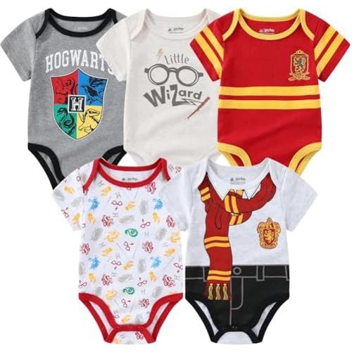 WARNER BROS Harry Potter Baby Boys 5 Pack Bodysuit for Newborn and Infant