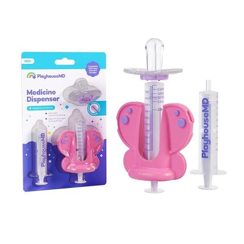 Playhouse MD Medicine Dispenser, Butterfly - Liquid Medication Syringe for Newborns, Infants, Babies & Toddlers - Baby Medicine Kit with Pacifier Attachment for Accurate Dosing