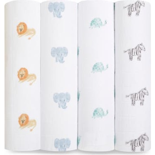 Assorted 4-Pack Organic Cotton Muslin Swaddling Cloths