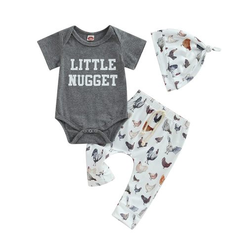 Twopumpkin Infant Baby Boy Farm Letter Bodysuit Romper and Long Pants Newborn Coming Home Outfit Cute Clothes Sets with Hat