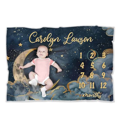 Moon and Star Personalized Blanket, Fleece Sherpa Baby Blanket Gift, Toddler Blanket, Baby Room Decor, Toddler Birthday Gift