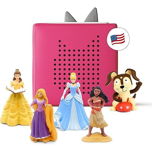 Tonies Toniebox Audio Player Starter Set with Cinderella, Belle, Moana, Tangled, and Playtime Puppy - Listen, Learn, and Play with One Huggable Little Box - Pink