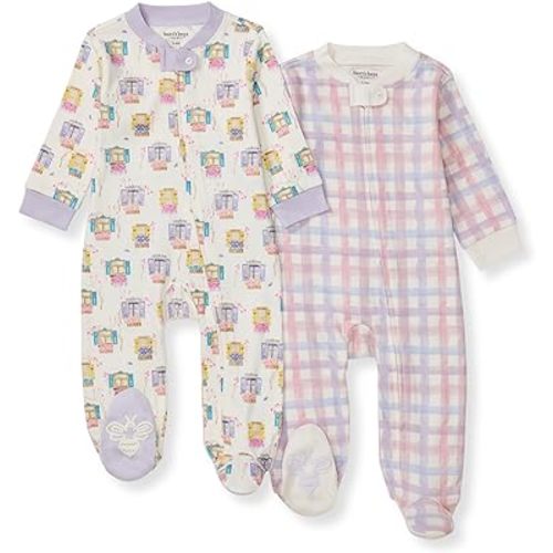 Burt's Bees Baby Girls Footed One-Piece Pajamas, Sleep and Play Loose Fit, 100% Organic Cotton, Sizes NB to 6-9 Months