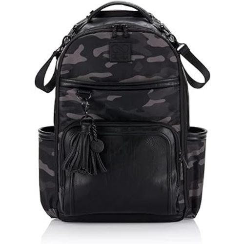 Itzy Ritzy Chelsea + Cole Diaper Bag Backpack - Large Capacity Boss Backpack Diaper Bag; Includes Changing Pad, Stroller Clips and Tassel, Camo with Stag Head Print Interior and Black Hardware