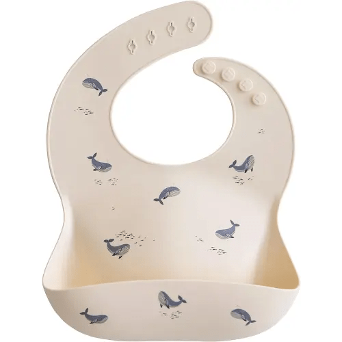 mushie Silicone Baby Bib | Adjustable Fit Waterproof Bibs (Whales)
