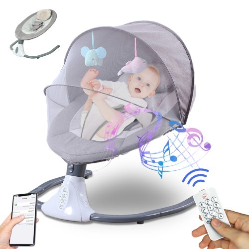 Electric Baby Swing for Infants - Bluetooth Music Speaker with 12 Lullabies and 4 Speeds, Remote Control, Gray