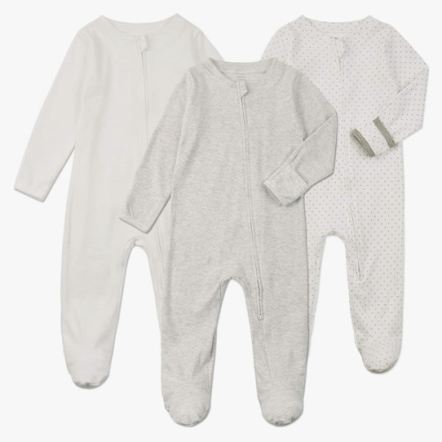 Aablexema Baby Footie Pajamas with Mittens - 3Pcs Infant Footed Sleeper Cotton Sleepwear Outfits