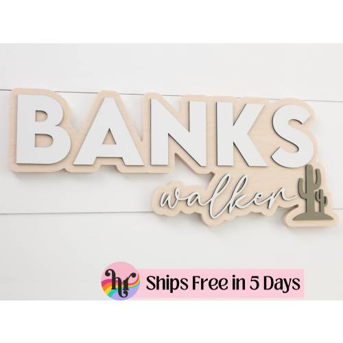 Nursery name sign | Western nursery decor | boy Name Sign | Above crib sign | Baby shower gift | Cactus wood sign| Large wood name sign