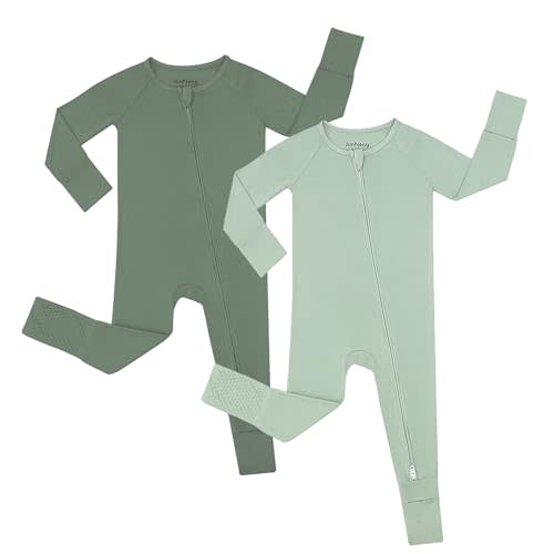 JunNeng Rayon of Bamboo Baby Sleeper with Mittens Cuffts Feet & Non-Slip Design, 2 Way Zipper Pjs Sleep'N Play Romper
