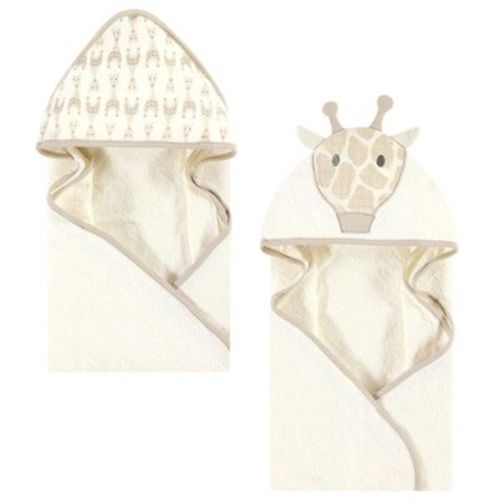 Hudson Baby Cotton Animal Face Hooded Towel, Modern Giraffe 2-piece, One Size