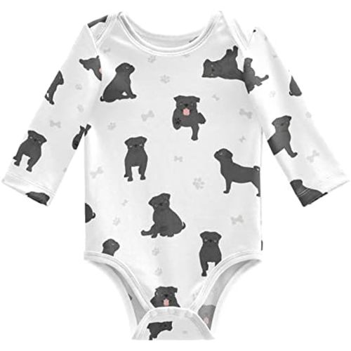 vvfelixl Baby Bodysuits Black Pug White Long Sleeve Cotton Baby Clothes For Boys Girls 0-24 Months