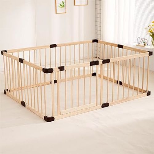 Baby Playpen Fence Yards Area with Door Wooden,Playpen Play Pens for Babies and Toddlers,Toddler Playpen,Baby Play Fence Yards,Large Baby Playpen Wooden(120×160×61CM)