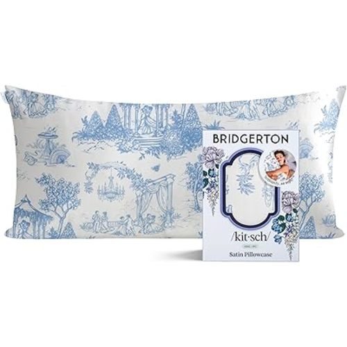 Bridgerton x Kitsch Satin Pillowcase W/Zipper - Size 19x36, Garden Toile