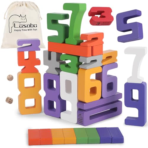 Lasoba Wooden Numberblocks Toys, 30 Pcs Number Blocks Toys for Kids, Large Number Block 1-10, Digital Building Blocks, Stacking Number Toys for Kids Ages 3-5 Up, Preschool Learning Activities