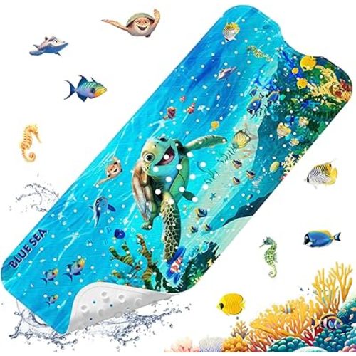 XIYUNTE Baby Bath Mat for Tub Non Slip Kids Bath Mat - 40''x16'' Extra Long Cartoon Bathtub Mat Non Slip Kids Shower Mat Eco-Friendly Toddler Bath Mats with Suction Cups, Machine Washable