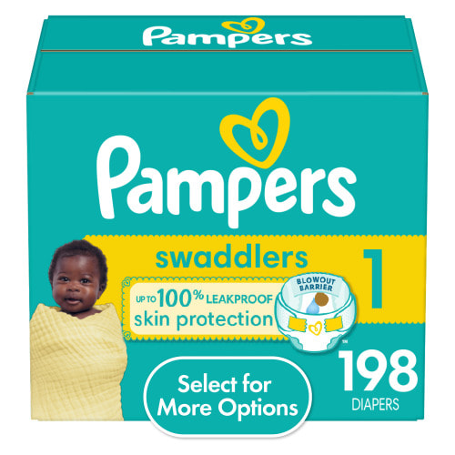 Pampers Swaddlers Size 1 Diapers, 198 Count with Blowout Barrier and Leak-Guard