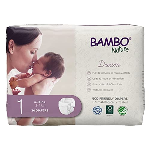 Bambo Nature Hypoallergenic Dream Baby Diapers, Eco-Labeled Sustainable Diapers, Enhanced Leakage Protection, Totally Chlorine-free, Skin Friendly, and Super Absorbent - Size 1 (108 Count)
