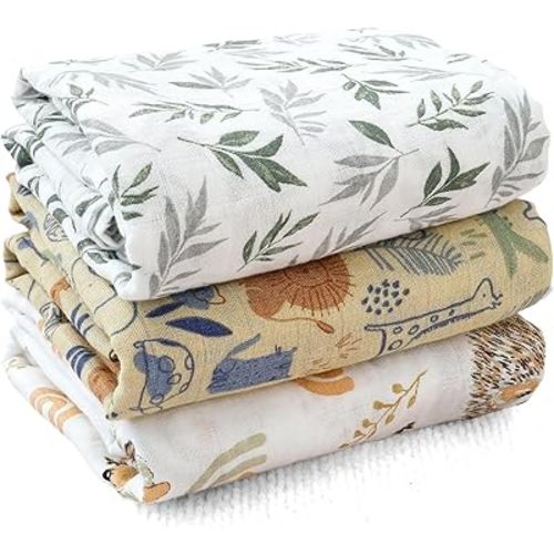 Muslin Swaddle Blankets for Baby Boys and Girls,3 Pack Breathable Soft Receiving Blanket,Large 43.3X 43.3 inches,Newborn Essentials Must Haves(Jungle)