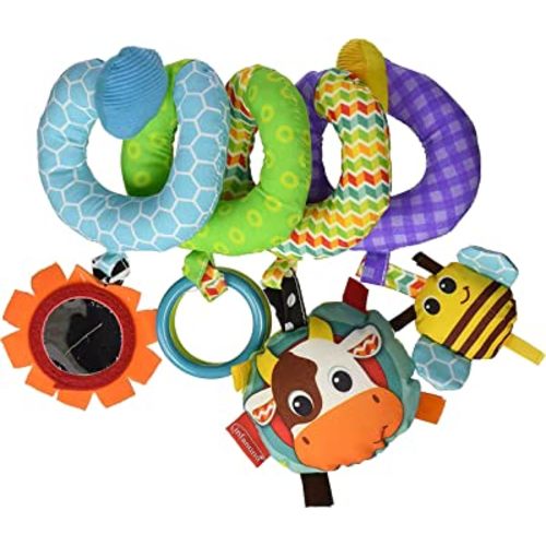 Infantino Stretch & Spiral Activity Toy - Textured Play Activity Toy for Sensory Exploration and Engagement, Ages 0 and Up, Blue Farm, 1 Count (Pack of 1)