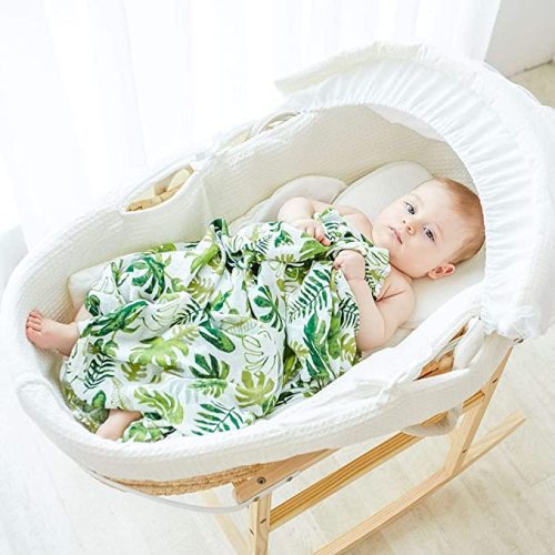Anbenser Receiving Baby Blanket for Boy Girl 47" x 47" Breathable Bamboo Cotton Muslin Swaddle Blankets Green Leaf - Green - Leaf