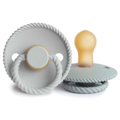 FRIGG Rope Natural Rubber Baby Pacifier | Made in Denmark | BPA-Free (Silver Gray/French Gray, 0-6 Months)