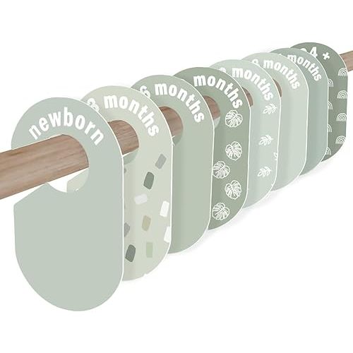 Baby Closet Dividers 8 Pack – Baby Clothes Organizer, Green Leaf Baby Closet Organizer for Neutral Nursery, Baby Clothes Dividers for Closet (Green)
