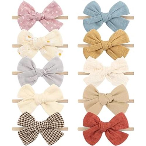 AQOKKA Baby Girl Headbands with Bows Soft Nylon Newborn Toddler Hairbands Handmade Baby Hair Accessories for Infant Girls Kids