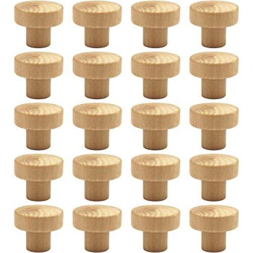 WEICHUAN 20PCS Round Unfinished Wood Cabinet Furniture Drawer Knobs Pulls Handles (Diameter: 3.6cm Height: 3cm)