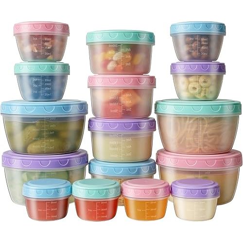 16 PCS Freezer storage Containers with Lids, Reusable BPA Free Plastic Soup Jars, Leakproof Salad Dressing Container to Go, Dishwasher & Microwave Safe Food Storage Containers for Lunch Meal Prep