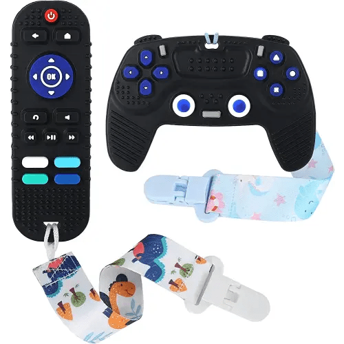 Remote Teether for Baby, 2Pcs Silicone Teething Toys for Infant Toddler 0-12 Months, Game Control Chew Gel Gifts for Newborn Kids/Boy/Girl, BPA Free Freezable Relief Molars Gums Pain