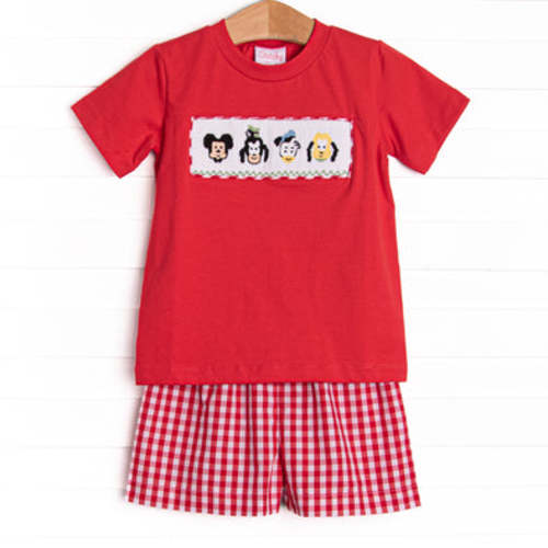 Clubhouse Characters Smocked Short Set, Red – Stitchy Fish