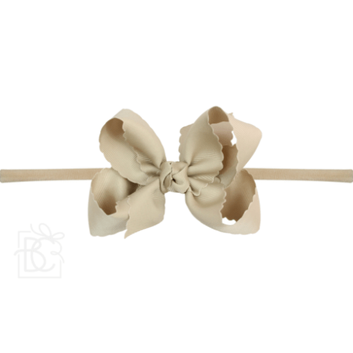 Thin Pantyhose Headband with Scalloped Edge Bow - Beyond Creations