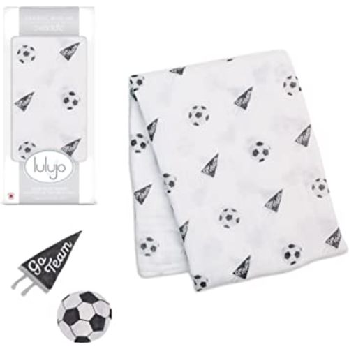 lulujo Baby Cotton Muslin Swaddle Blanket, 47 x 47, Soccer