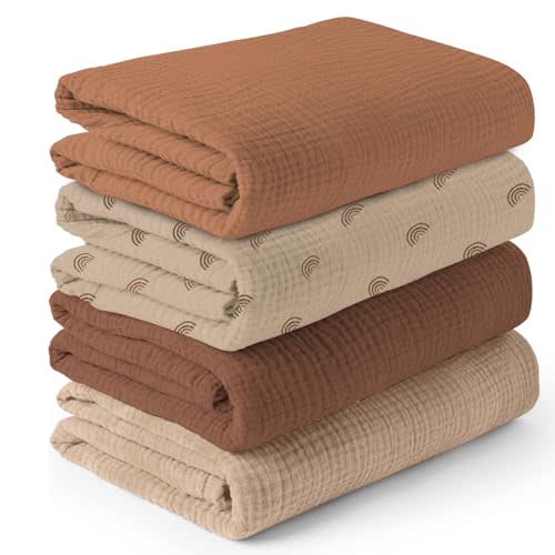 Muslin Swaddle Blankets - 4 Pack | Muslin Baby Blanket for Newborn Boy/Girl | Soft&Breathable Receiving Blankets | Newborn Swaddle Blanket (47" x 47")| Baby Essentials,Registry & Gift- Desert Dreams