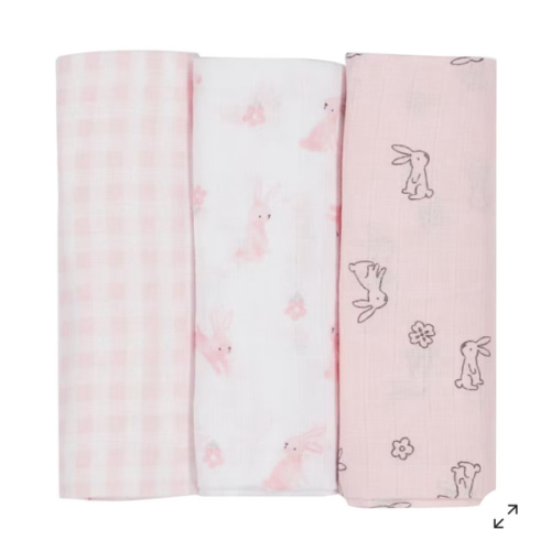 3 Pack Organic Cotton Muslin Wraps - Bunny