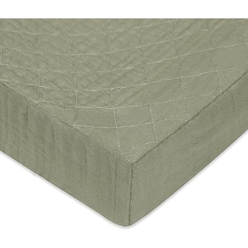 Babyletto 100% Quilted Organic Cotton Changing Pad Cover, GOTS-Certified, Fitted 360°, Ultra-Soft and Breathable Muslin - Matcha Green