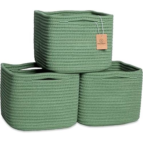 NaturalCozy Storage Cubes 9”x9”x7”Cotton Rope Woven Baskets for Organizing 3-Pack | 9 Inch Cube Storage Bin | Small Basket for Shelf Nursery, Pantry, Decorative Plant, Bathroom Closet, Toy Gift
