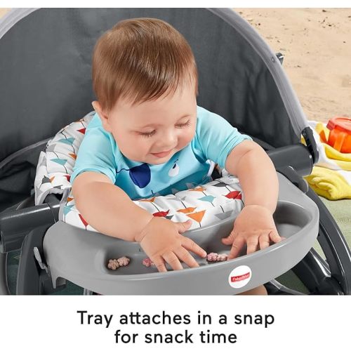 Fisher-Price Travel Baby Chair On-the-Go Sit-Me-Up Floor Seat with Snack Tray and Canopy for Outdoor Use, Arrows Away - Sit-me-up Floor Seat