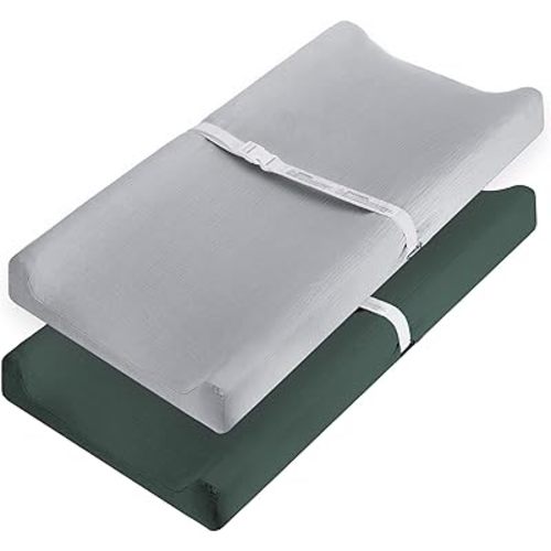 Pro Goleem Muslin Changing Pad Cover for Boys and Girls, Soft Breathable Fitted Cotton Diaper Changing Table Pad Sheets, Neutral, 2 Pack (Grey&Green)