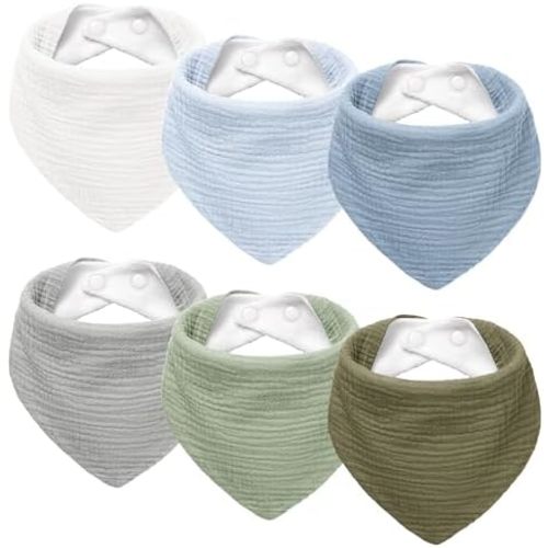 Susurration Muslin Baby Drool Bibs 6Pack Soft Triangular Adjustable Baby Bandana Bibs for Unisex Girls & Boys