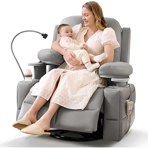 MAMAZING Lullapod Pro Oversized Rocking Chair Nursery with Adjustable Armrests, Electric Glider Nursing Chair for Breastfeeding, Power Swivel Recliner Chairs, Oeko-TEX & FSC Certified(Urban Gray)
