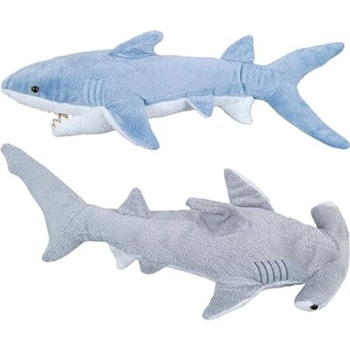Bedwina Stuffed Animal Sharks - Pack of 2 Large, 14 inch Mako & 13 inch Hammerhead Plush Shark Toys, Stuff Animals Toy, for Baby Toddlers & Kids