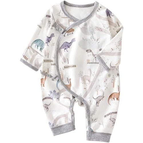 BINIDUCKLING Newborn Kimono Side Snap & Tie Wrap Over Long Sleeve Romper with Mitten Cuffs