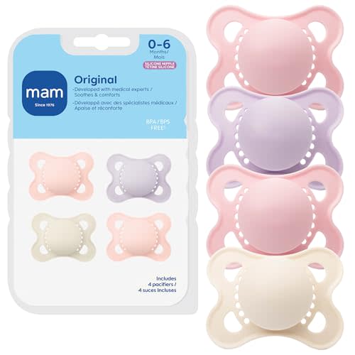MAM Original Matte Baby Pacifiers 0-6 Months, Binky for Newborn Babies, BPA-Free Skin Soft Silicone Nipple, Easy to Clean, Developed with Medical Experts, 4 Count, With Sterilizer Case, Made in Europe