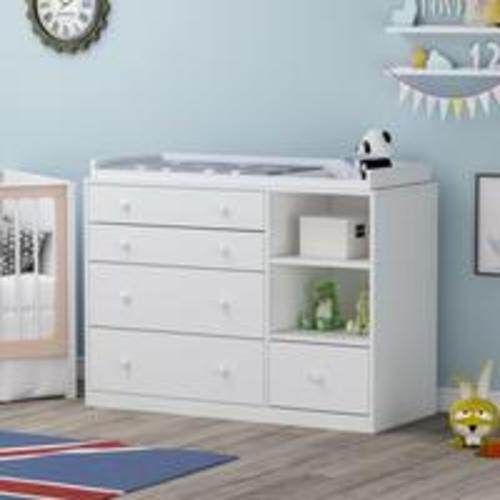 FUFU&GAGA Deborah Changing Table Dresser Antique White with Exposed Shelves, 5 Exposed Drawers & Space for Changing Pad, High-Quality Engineered Wood - TikTok Shop