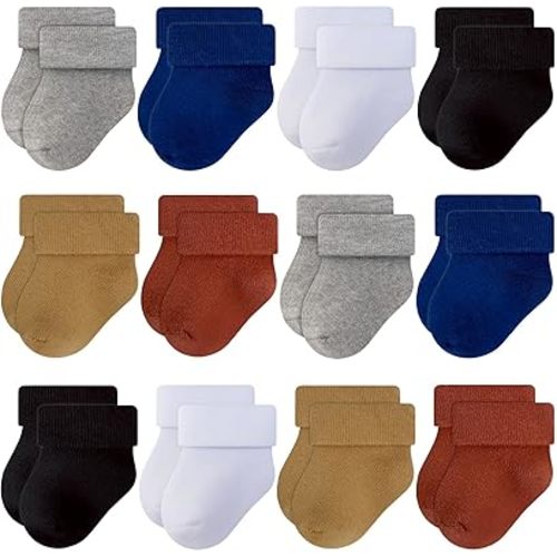 RATIVE Newborn Baby Socks 0-6,6-12 Months Terry Turn Cuff Socks for Boys Girls