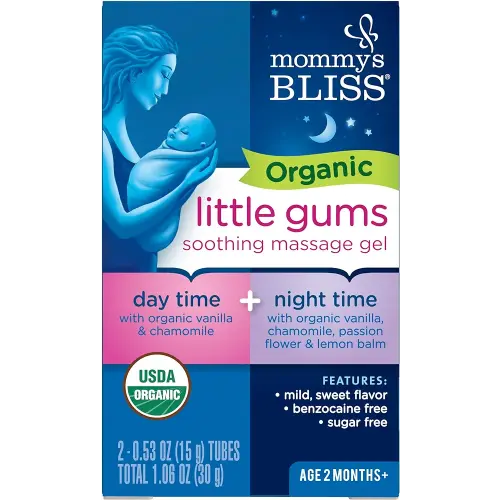 Mommy's Bliss Organic Little Gums Soothing Massage Gel Day and Night Combo, Great for Teething Babies, Age 2 Months+, Sugar Free, Mild & Sweet Flavor, 2 - 0.53 Oz Tubes (Pack of 1)