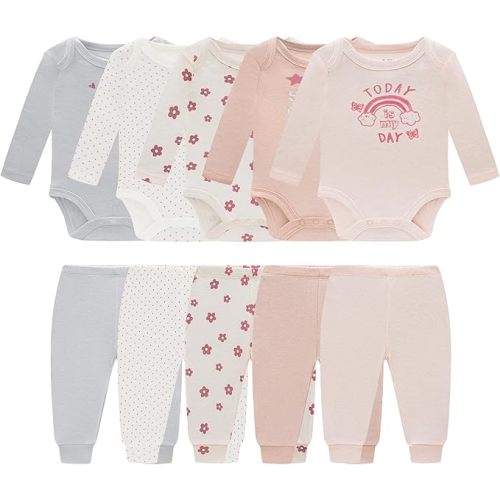 Baby Newborn Layette 10-Piece Clothing Sets Soft Cotton Bodysuits Pants Sets for Baby Boys Girls Toddler Unisex