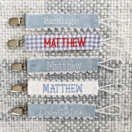Custom Embroidered Name or Monogram Pacifier Clip | Pacifier Holder | Newborn, Baby Boy, Baby Girl, Baby Shower Gift, Binky Clip